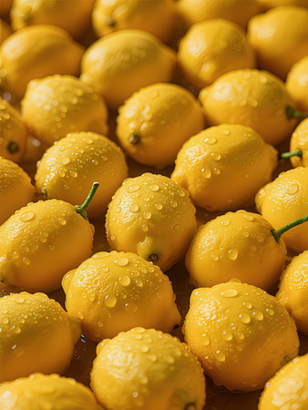 Lemons with water drops on the surface. Close-up.