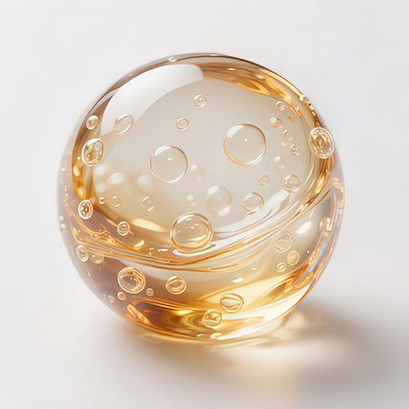 3d rendering of a glass sphere with bubbles on a white backgroundの写真素材