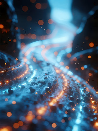 abstract background with blurred blue and orange lights, 3d renderの写真素材