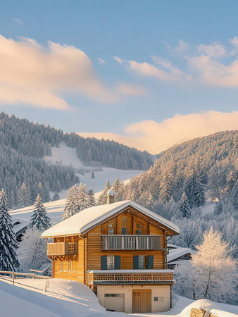 Winter in the swiss alps (Braunwald, Switzerland)の写真素材
