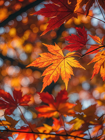 Autumn maple leaves in the forest. Colorful autumn background.