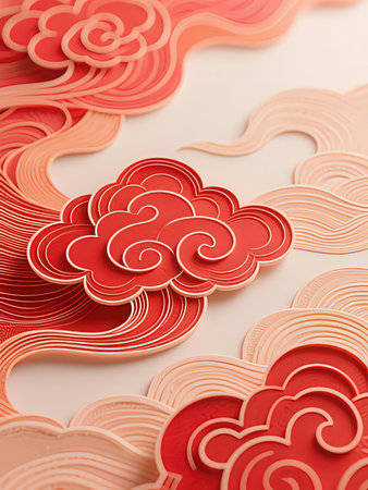 Paper-cut of red clouds on white background, close-up