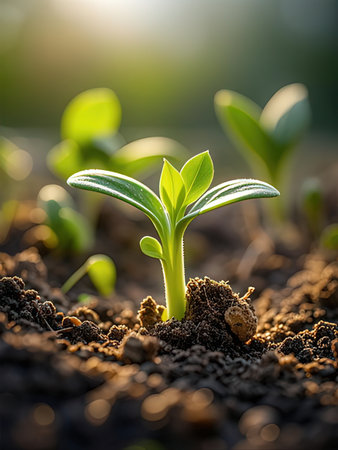 Young green seedling illustrating concept of new life and beginning to grow
