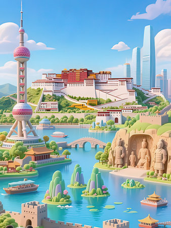 Fantasy city landscape. 3d render illustration of fantasy city.