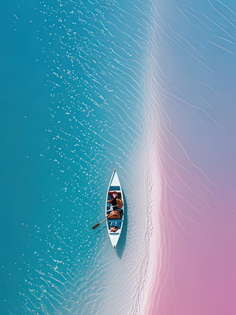 Man in a kayak on the sea. Aerial view. 3d rendering
