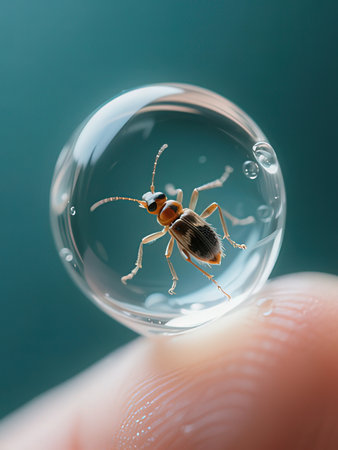 Close-up of a beetle on a glass sphere. Macro.