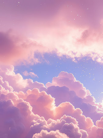 Sky with clouds at sunset or sunrise. Nature background. 3D illustration