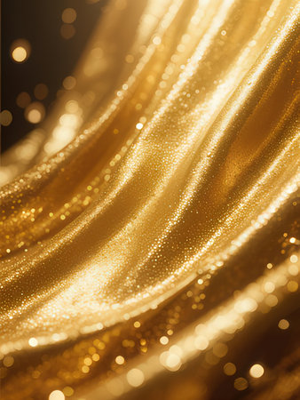 golden fabric background with some smooth lines in it and some sparkles in itの写真素材