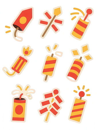 Firecracker icons set. Flat illustration of 9 firecracker icons for webの写真素材