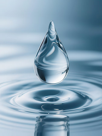 Water drop with ripples on blue background. 3D illustration.