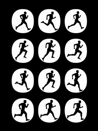 Set of running people silhouettes. Black and white vector illustration.の写真素材