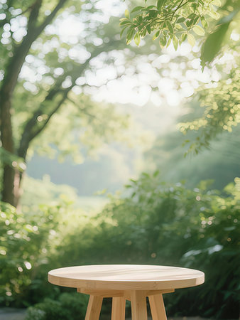 Wood Table Top Of The Background in The Park - Vintage Light Filter