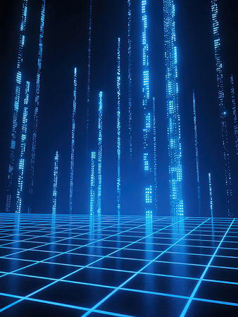digital binary code on blue background, cyberspace concept, 3d rendering