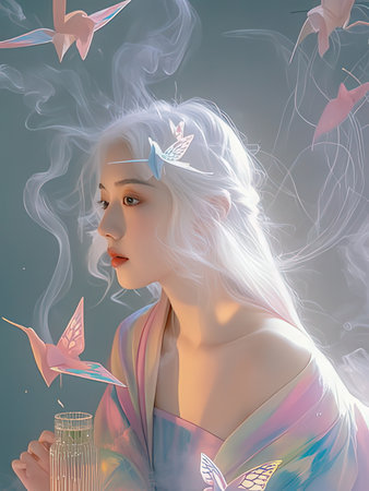 Digital Illustration of a Fantasy Fairy Tale Princess with a Glass of Waterの写真素材