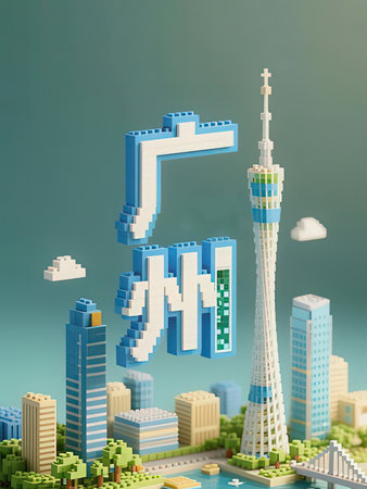 3d illustration of modern city with buildings and skyscrapers.