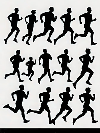 Set of running people silhouettes on white background. Vector illustration.の写真素材