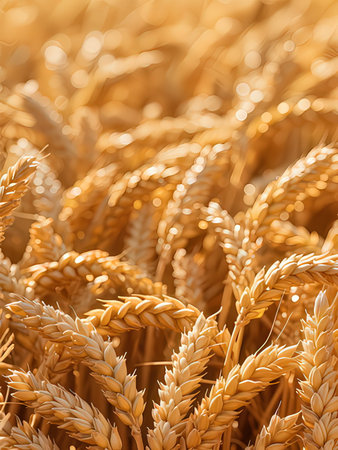 Wheat field. Ears of golden wheat close up. Rich harvest Concept.の写真素材