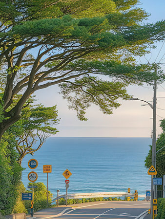View of the road to the sea from the top of the tree