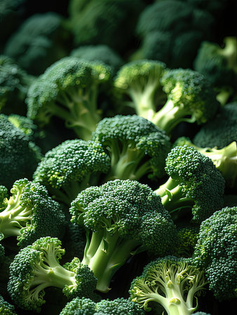 Broccoli close-up on a dark background. Selective focus.の写真素材
