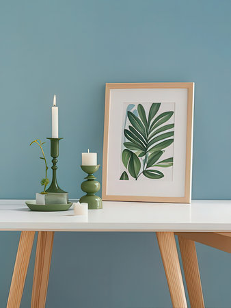 Interior of modern living room with mock up poster frame. 3d render