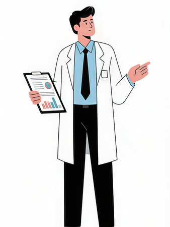 Illustration of a doctor in a white coat holding a clipboard.の写真素材