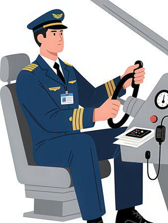 Pilot in a pilot's seat of the aircraft. Vector illustration