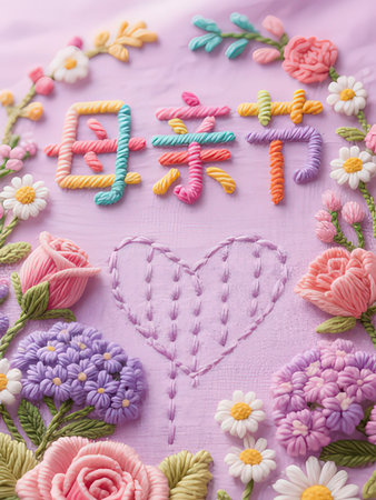 Valentine's Day background with hearts, flowers and ribbons