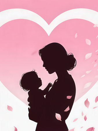 silhouette of a mother and her baby on a pink backgroundの写真素材