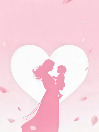 Mother and baby in the heart of pink petals, vector illustrationの写真素材
