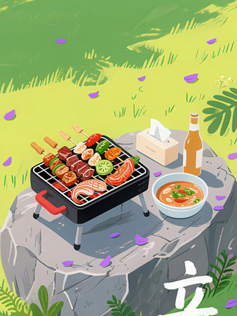 Barbecue in the park. Vector illustration of a barbecue grill.の写真素材