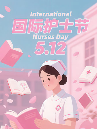 International Nurses Day Poster. Vector Illustration of a Nurse Reading a Bookの写真素材