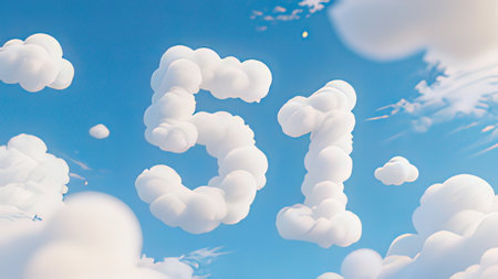 Clouds on blue sky background with numbers, 3d renderの写真素材