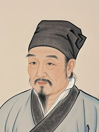 Illustration of a man with a white shirt and a black hatの写真素材