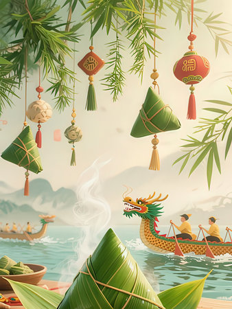 Dragon Boat Festival, Dragon Boat Festival, Dragon Boat Festival, Traditional Dragon Boat Festival.の写真素材