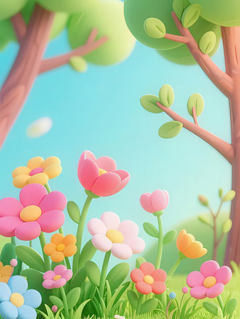 Spring background with flowers and trees. Vector illustration. Eps 10.の写真素材