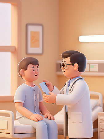 Doctor giving a prescription to a patient at the hospital. 3D rendering.の写真素材