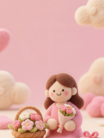 Flowers on pastel pink background with copy space