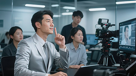 Group of asian business people and cameraman working in modern office.
