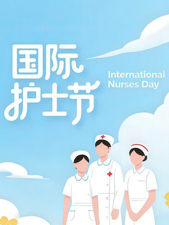 International Nurses Day. Vector illustration of a nurse, doctor and nurse in the sky.の写真素材