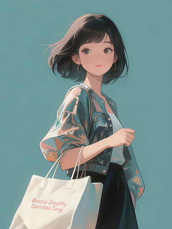 Illustration of a beautiful girl with shopping bags on a blue background