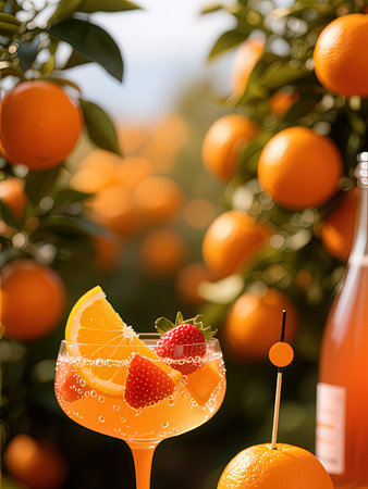 Fruit cocktail on a background of oranges.の写真素材