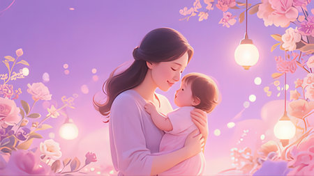 Beautiful asian mother holding her baby in her arms. Mother's day concept.の写真素材