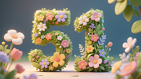 Flower font 5. 3d rendering, 3d illustration.の写真素材