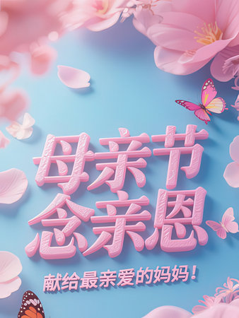 Happy Chinese New Year background with blooming magnolia flowers and butterflies.の写真素材