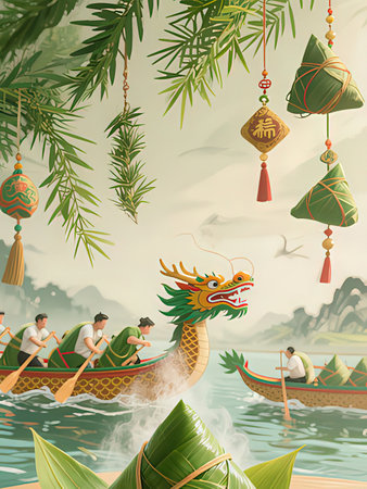 Dragon boat festival in Thailand, vector illustration of dragon boat festival.の写真素材