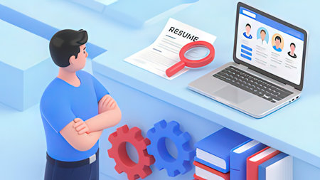3d illustration of a man in front of a laptop searching for a job