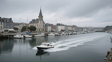 View of the port of Cancale, Franceの写真素材