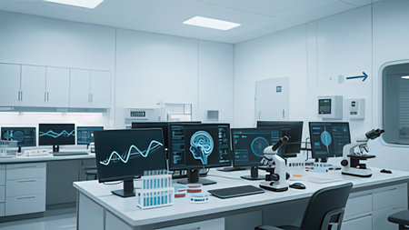 3d render of a modern medical laboratory with computers and medical equipment
