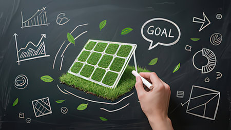 Hand drawing a green energy concept on a blackboard with a chalkの写真素材