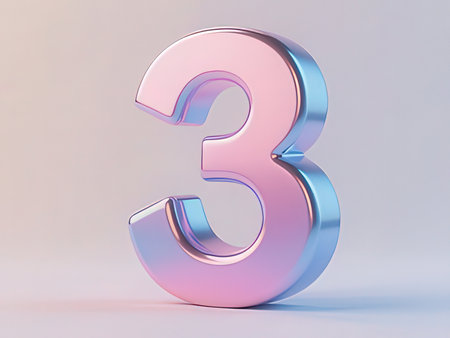 Metallic number 3 isolated on white background. 3d rendered font character.